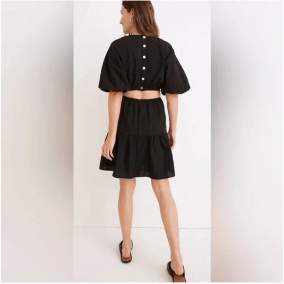 Madewell Dresses & Skirts - Madewell Seersucker Puff-Sleeve Cutout Mini Dress Black Women's XS NF870